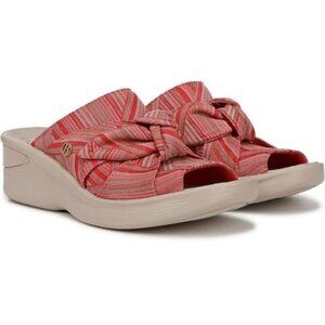 Bzees Women’s Smile Slide Sandal – Coral Weekend Stripe Fabric, Size 6M